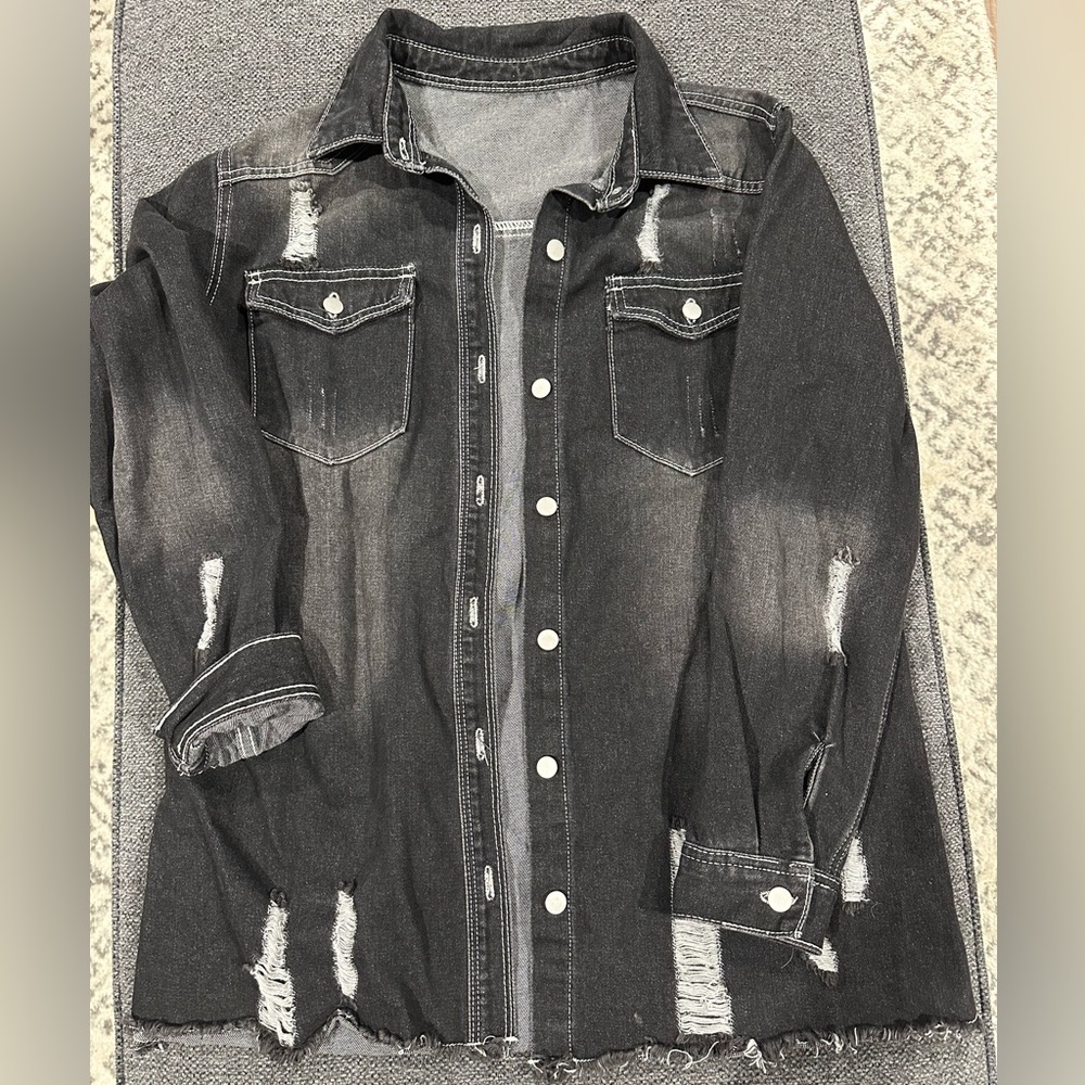 Distressed Black Jean Jacket